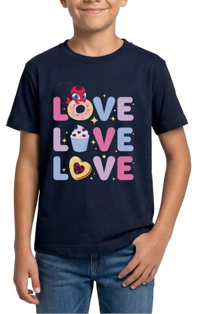 Spreadshirt Miraculous Love Love Love Schriftzüge Teenager T-Shirt, 134/146 (9-11 Jahre), Navy