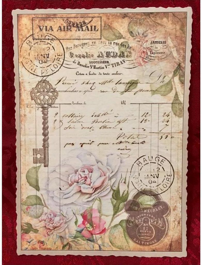 Vintage Postkarte Schlüssel mit Glimmer Nostalgie Deko