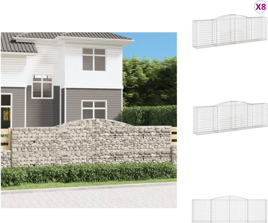 vidaXL Gabionen mit Hochbogen 8 Stk. 400x50x120/140cm Verzinktes Eisen - Blumentöpfe & Pflanzgefäße