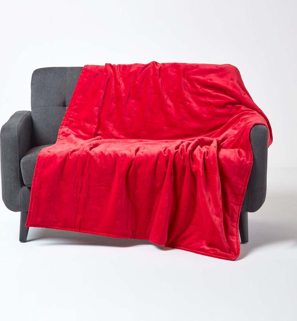 HOMESCAPES Wattierte Samtdecke rot – Tagesdecke Baumwollsamt, 125x150 cm