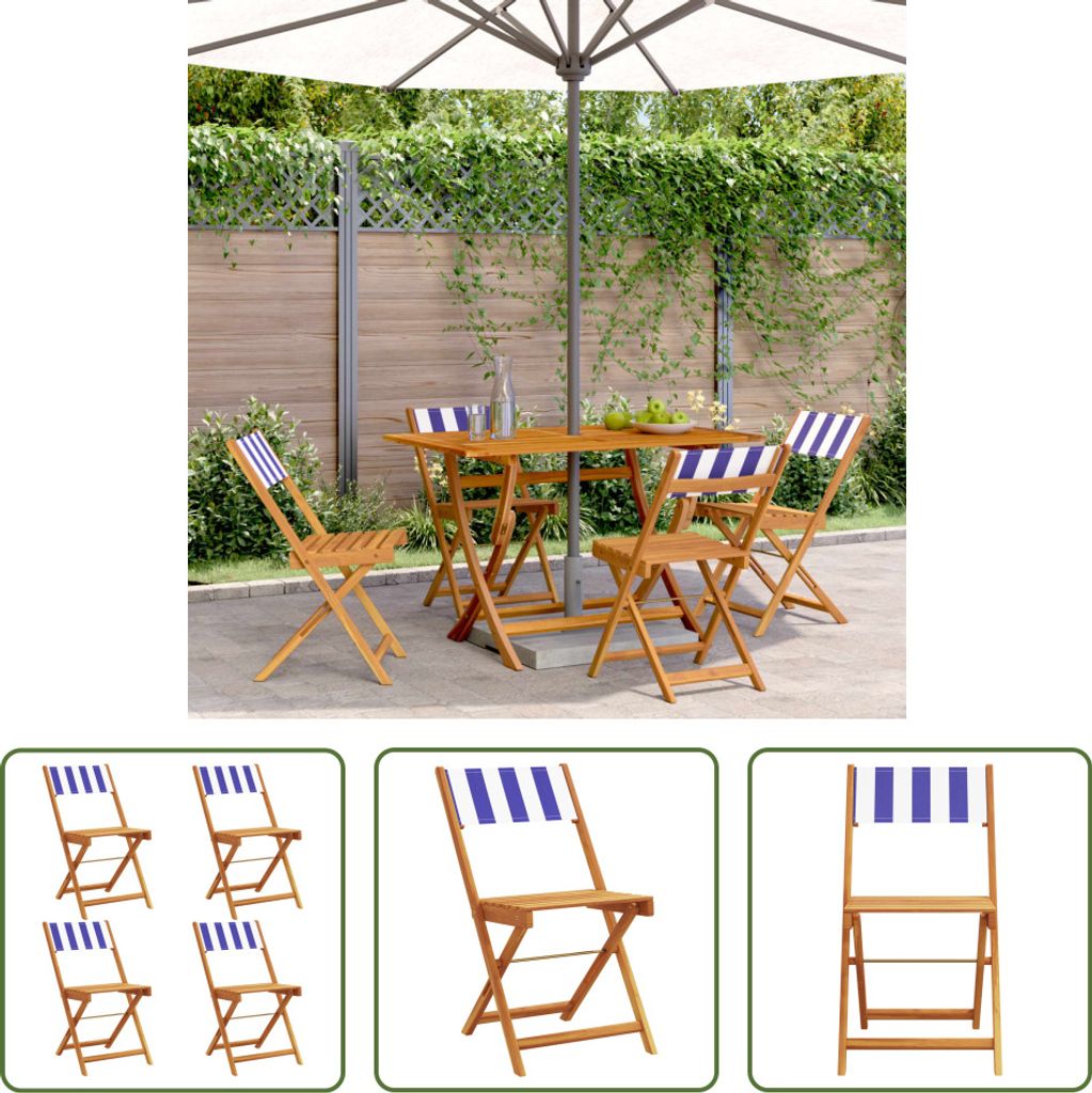 The Living Store Gartenstühle 4 Stk. Klappbar Blau und Weiß Stoff und Massivholz