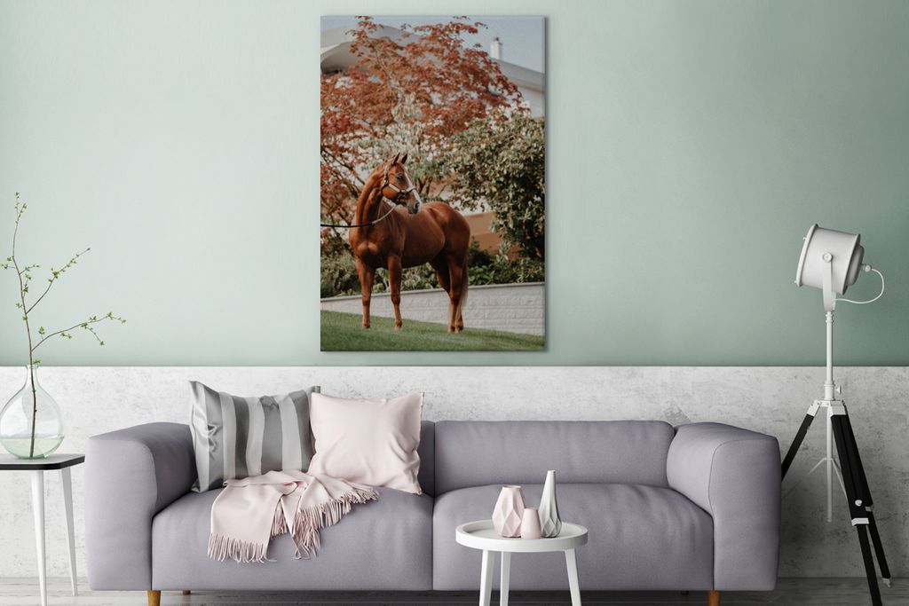 OneMillionCanvasses - Leinwandbilder - 90x140 cm, Pferd - Baum - Halfter, Wandbilder Kunstdruck Wanddekoration - Wandschmucke - Schlafzimmer