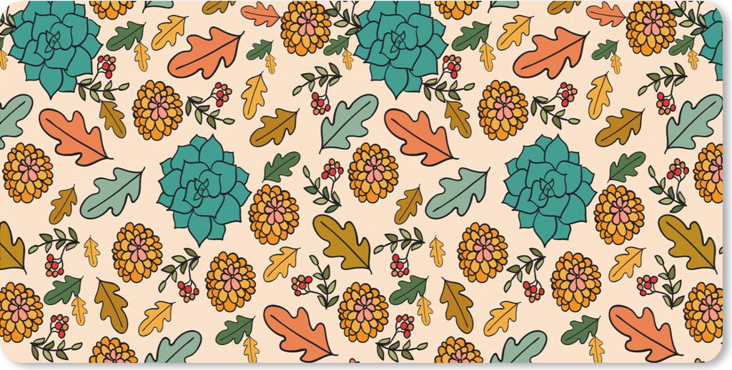 MuchoWow Mauspad Mousepad Herbst - Blumen - Muster 60x30 cm - Mousepads - Maus Mat - Pad - Mausunterlage - Nachhaltig