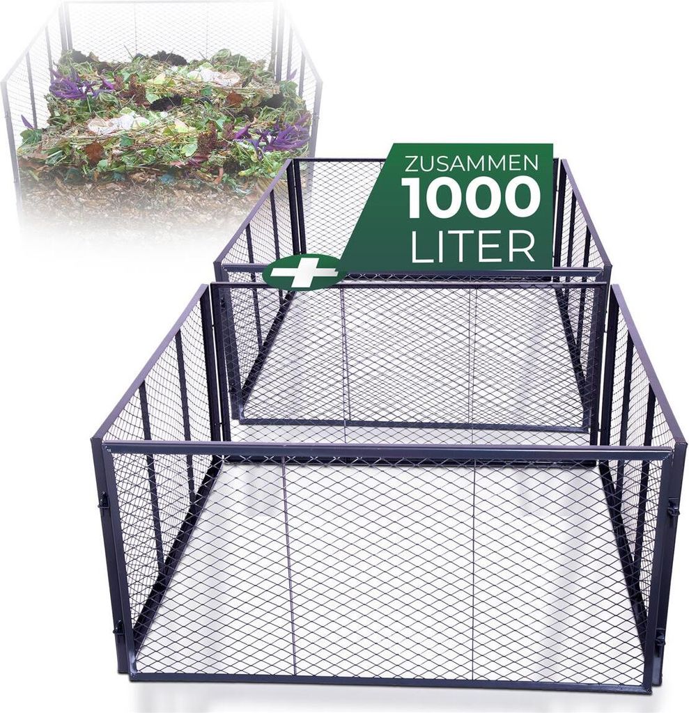 Novatool Garten-Komposter Metall 100x100x100 cm, mit erweiterbarem Stecksytem, pulverbeschichteter Metallkomposter mit 1000 Liter Volumen, Kompost ...