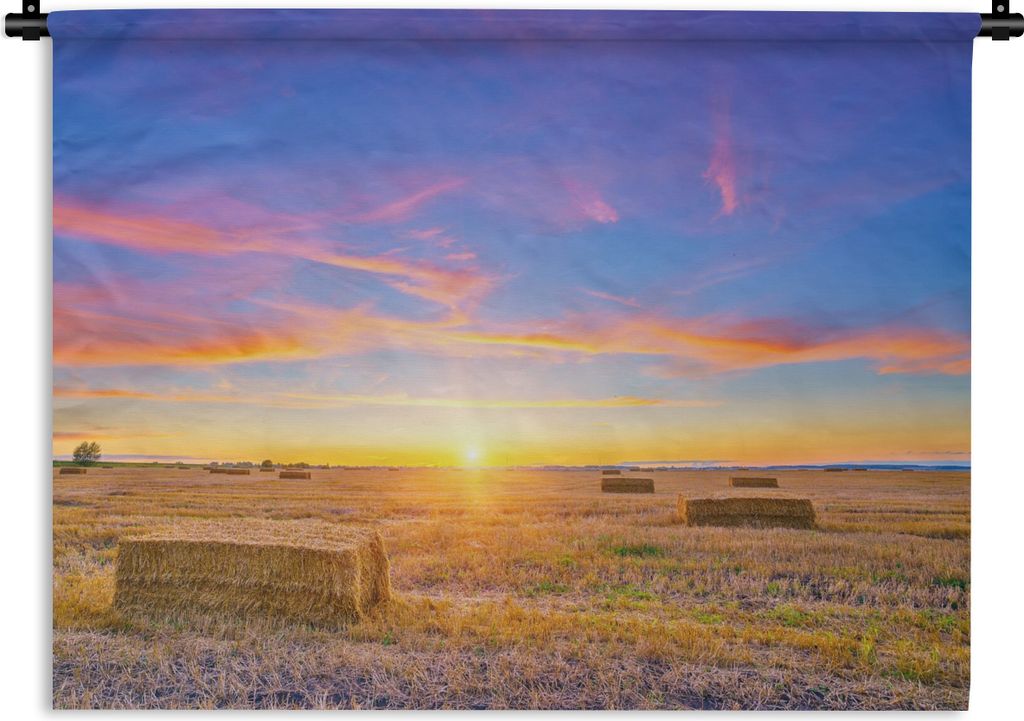 MuchoWow Wandteppich Wandbehang Stroh - Sonne - Himmel - Landschaft 120x90 cm Tapisserie Dekoration Wandtuch - Wohnen - Aufhänger für die Wand