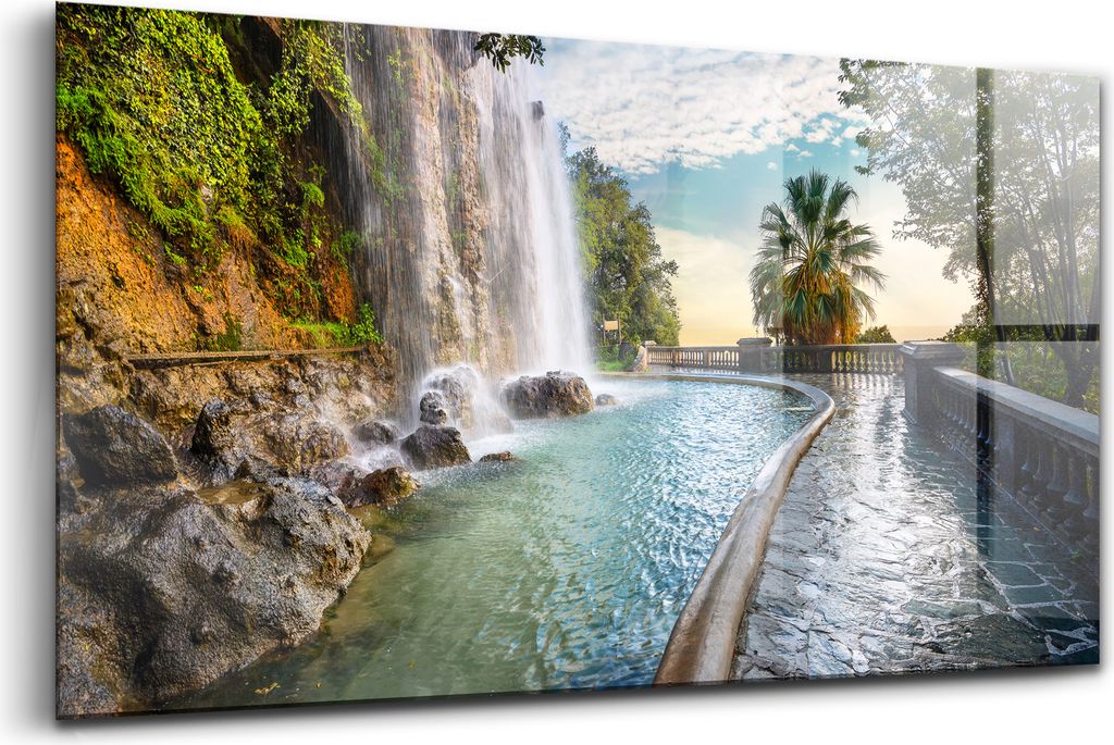 Bilder auf glas - Einteilig - Wanddekoration - Glas Bilder - 120x60 - Wasserfall im Parc de la Colline du Chateau