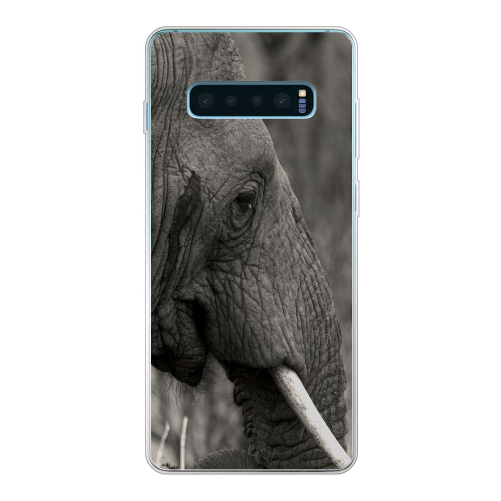 MuchoWow Handyhülle Schutzhülle Hülle für Samsung Galaxy S10 Plus Elefant - Tiere - Schwarz - Weiß Silikon Softcase Handy Hülle - Schutzhülle