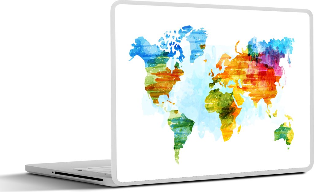 MuchoWow Laptop Aufkleber Sticker Cover Weltkarte - Aquarell - Regenbogen - Kinder - Jungen - Mädchen 32.5x23.5 cm - Sticker für Laptop - Selbs...
