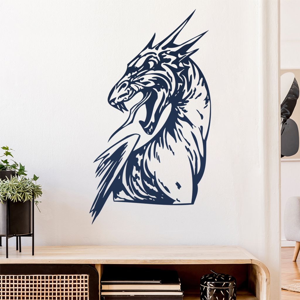Drachen Kopf Wandtattoo in 6 Größen - Wandaufkleber Wall Sticker - Dekoration, Küche, Wohnzimmer, Schlafzimmer, Badezimmer