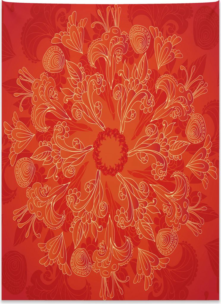 Abakuhaus Red Mandala Wandteppich, Vibrierende Gekritzel-Kunst aus Weiches Mikrofaser Stoff Kein Verblassen Klare Farben Waschbar, 110 x 150 cm, Sc...