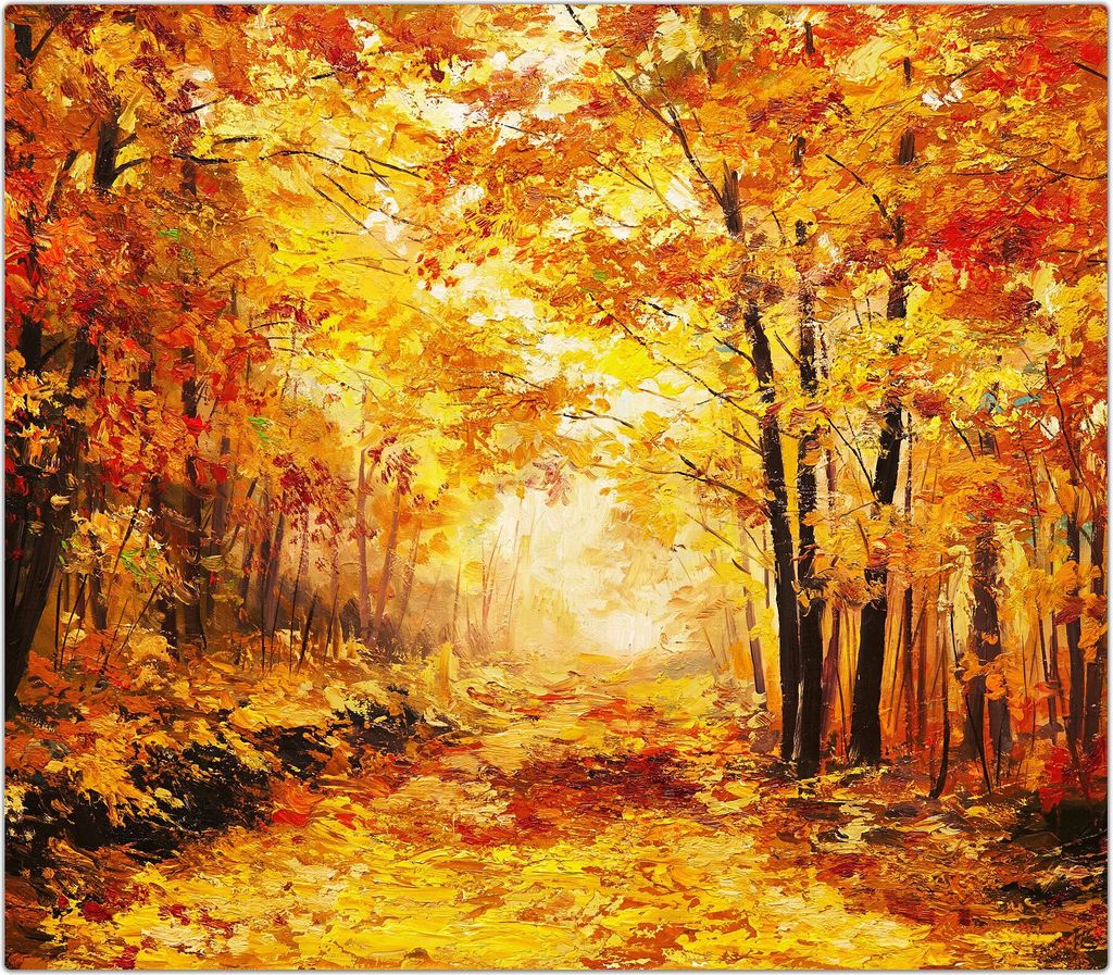 Spritzschutz Herdabdeckplatte Schneidebrett aus Glas Herbstwald 1-Teilig (60x52cm)