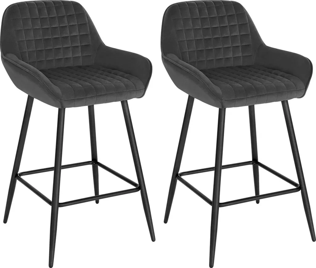 Tabouret de bar confortable en velours gris foncé : fini le mal de dos !