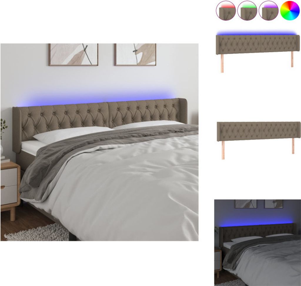 vidaXL LED Kopfteil Taupe 183x16x78/88 cm Stoff - Kopf- & Fußenden