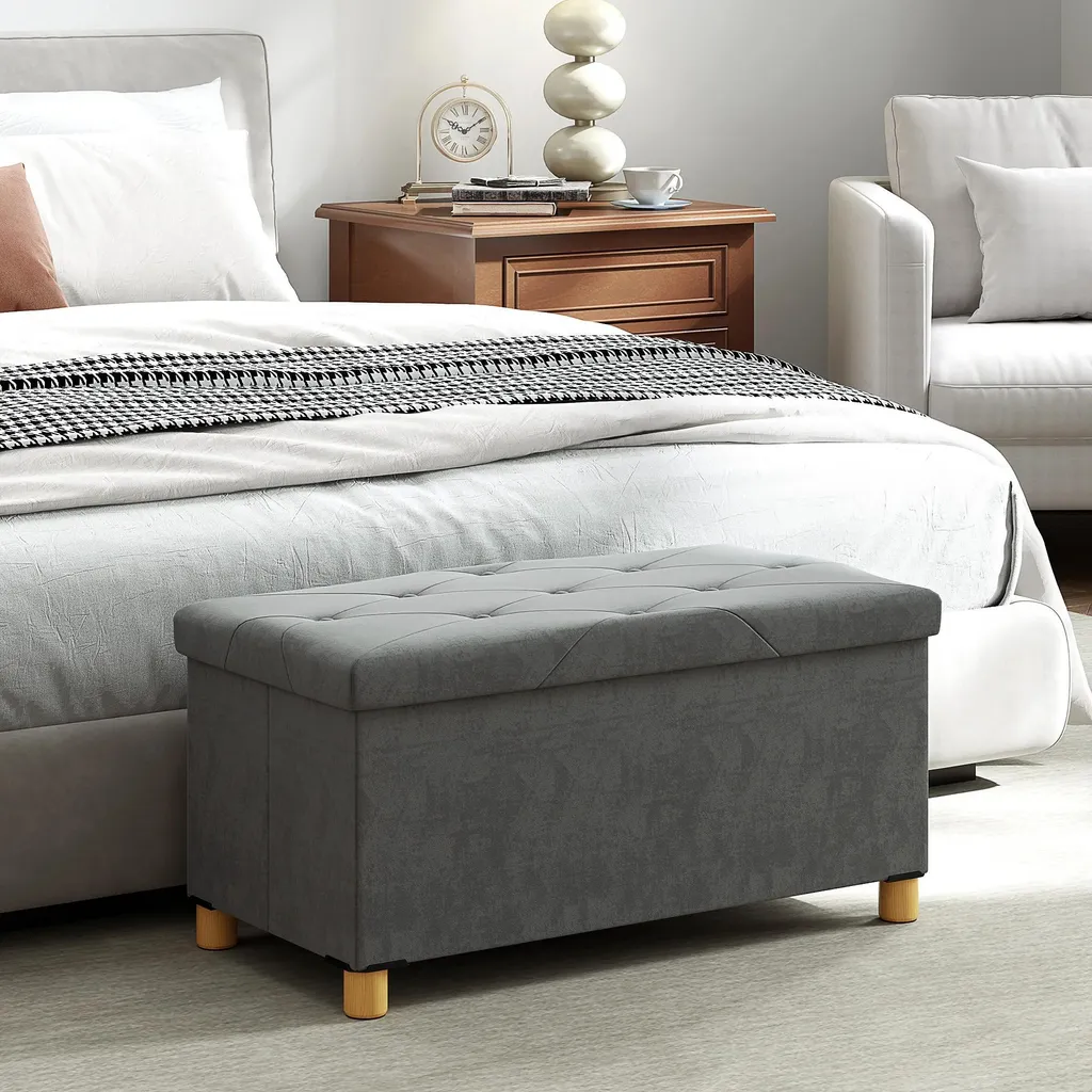 Coffre-siège en velours rose poudré avec banquette de rangement 67L