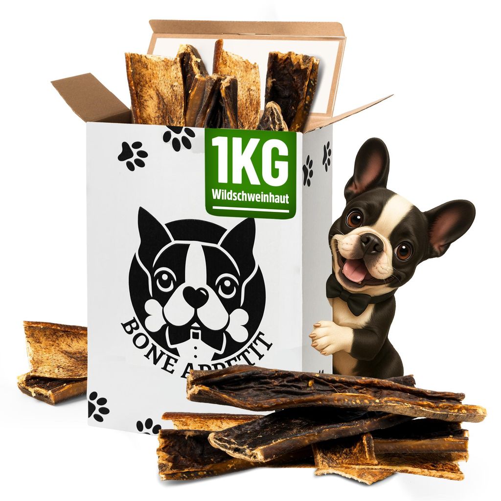 BONE APPETIT Wildschweinhaut für Hunde – 1 kg / ca. 25 cm | Natürlicher Hundesnack, Zahnpflege, Kauartikel, Hundeleckerli, 100% Natürlich