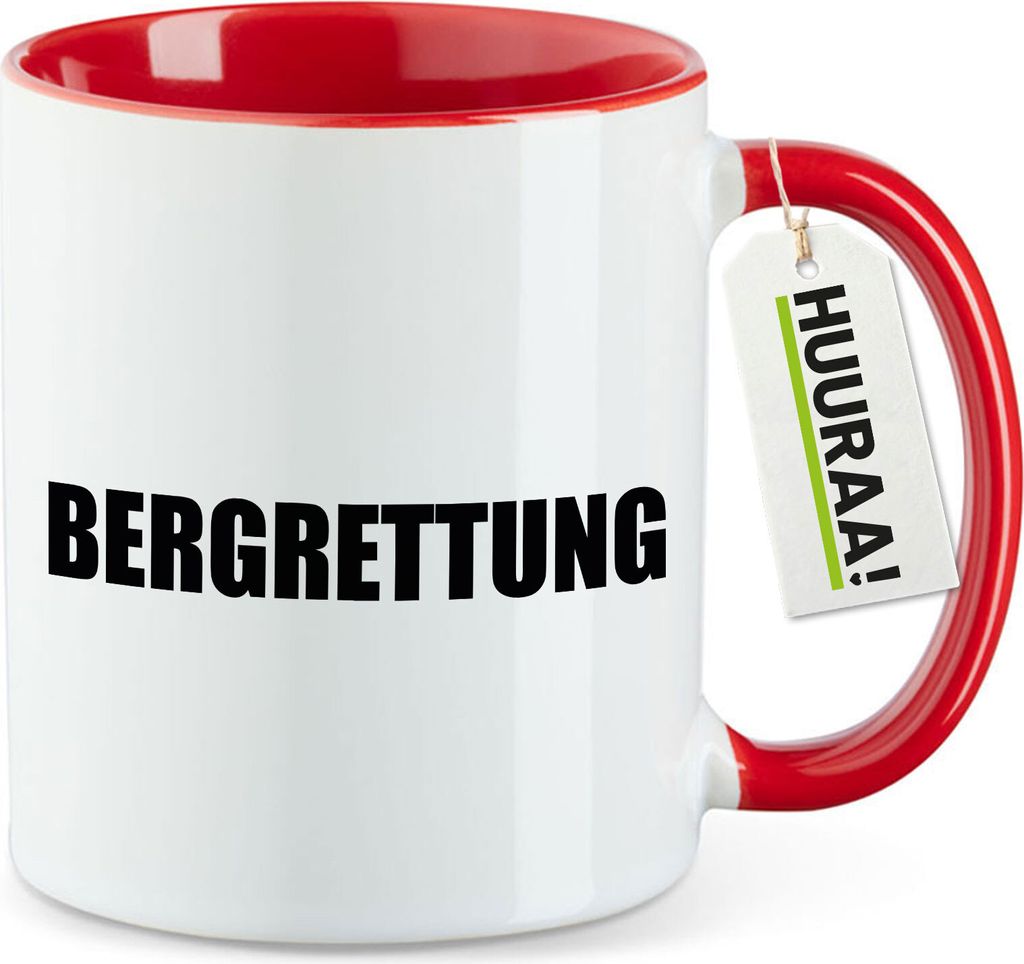 Huuraa Kaffeetasse Bergrettung Schriftzug 330ml Rot Keramik Kaffeebecher Geschenkidee
