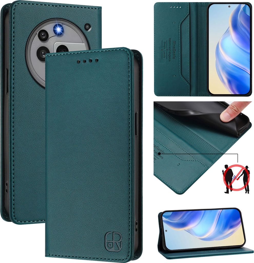Lederhülle für Nothing Phone 3a Pro Hülle Flip Brieftasche Kartenfächern Ständer Schutzhülle Dunkelgrün