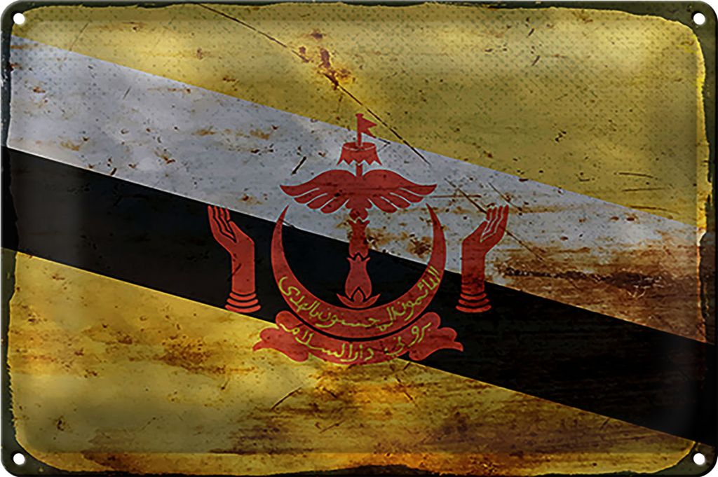 Blechschild Flagge Brunei 30x20cm Flag of Brunei Rost