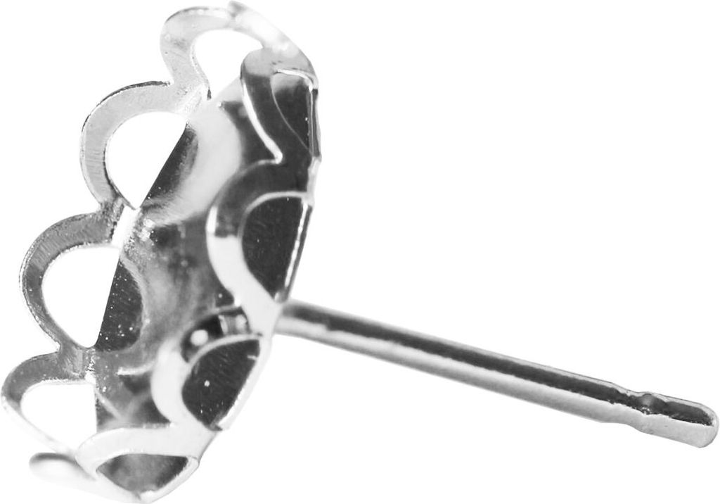 10 x Ohrstecker Rohling versilbert mit Kranz für Klebstein 12mm