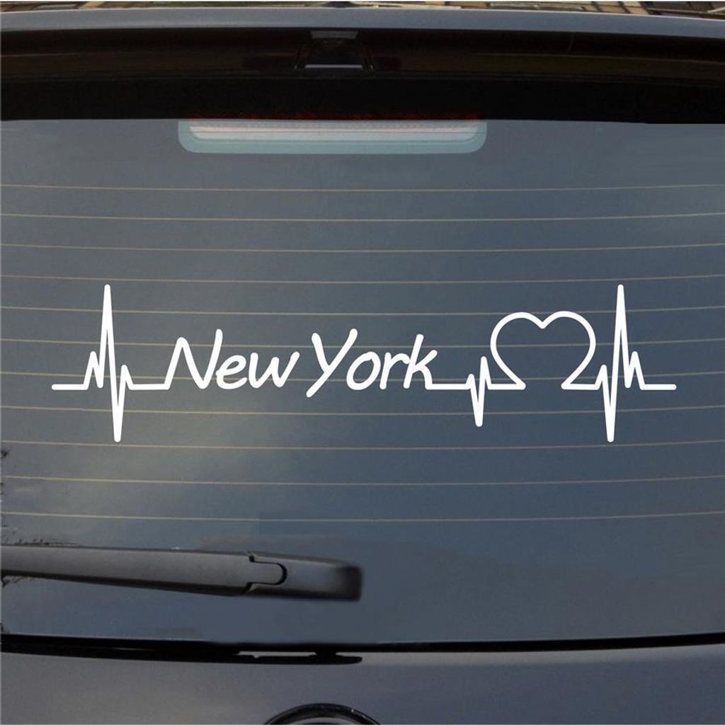 Heckscheibenaufkleber New York Herzschlag Puls Staat USA Liebe 55x14 cm Weiss Glanz Auto Aufkleber Sticker