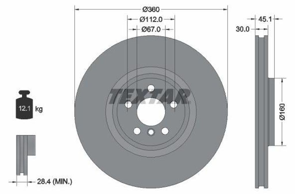 TEXTAR Bremsscheibe Vorne Links für BMW 1 Schrägheck (F40) 360mm 92307303