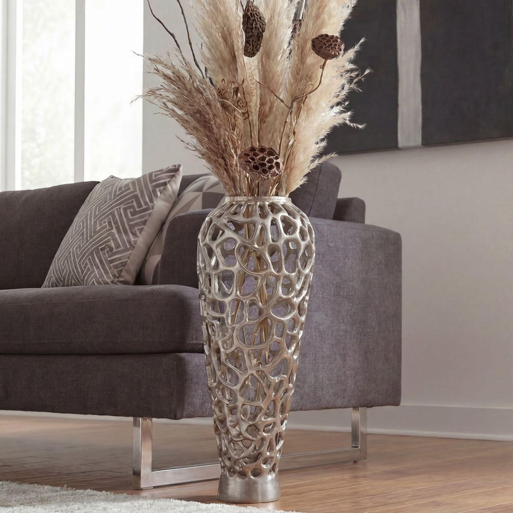 Vase en aluminium FineBuy, 85 cm, argentée, design. Grande Image du produit 