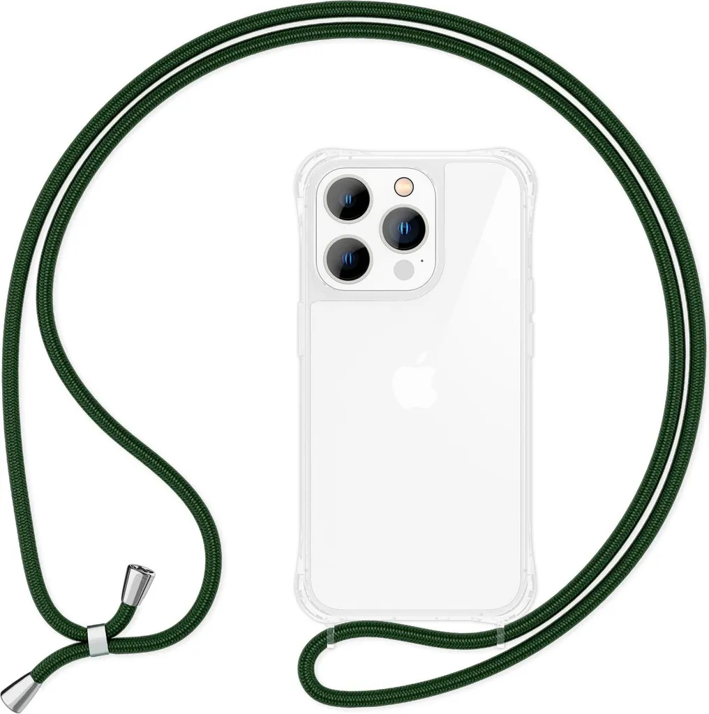 Cover Estetica iPhone 15 Pro Max Verde Scuro con Cavo a Tracolla