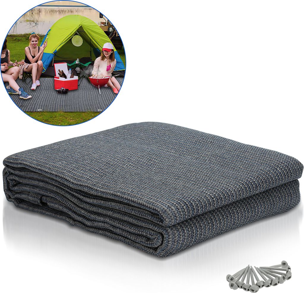 Aopunly Vorzeltteppich 250x400cm Zeltteppiche mit 13 Nagel und 12 Löchern Camping teppich HDPE Zeltunterlage, Grau