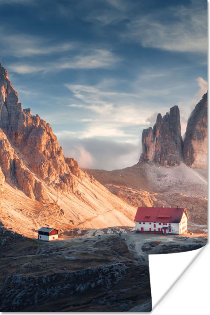 MuchoWow Poster Haus - Berge - Landschaft 60x90 cm - Wanddekoration