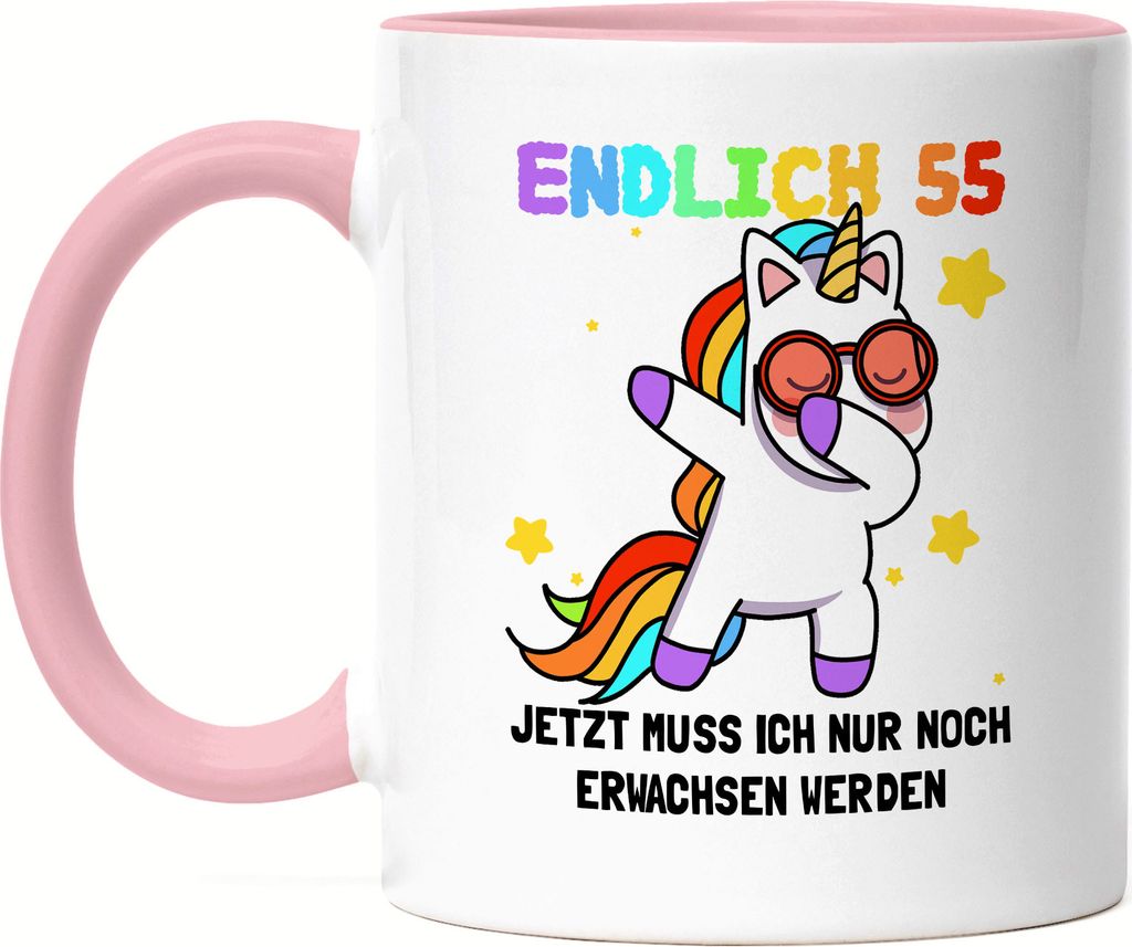 Endlich 55 Tasse Rosa Geburtstag Einhorn Lustig Spruch Frauen Geschenkidee Mädchen 55. Geburtstag 55 Jahre