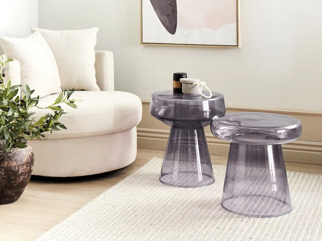 Table d'appoint en verre gris teinté transparent - Sellette déco chic - 4