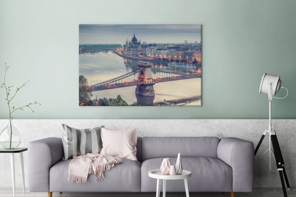OneMillionCanvasses - Leinwandbilder - 140x90 cm, Budapest - Kettenbrücke - Stadt, Wandbilder Kunstdruck Wanddekoration