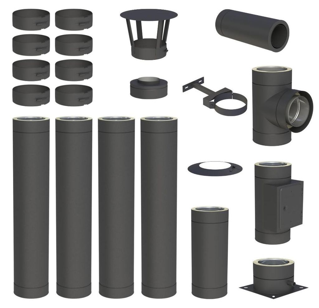 5,2 m Edelstahlschornstein Ø 150 mm Komplettset doppelwandig DW-Black Bodenmontage