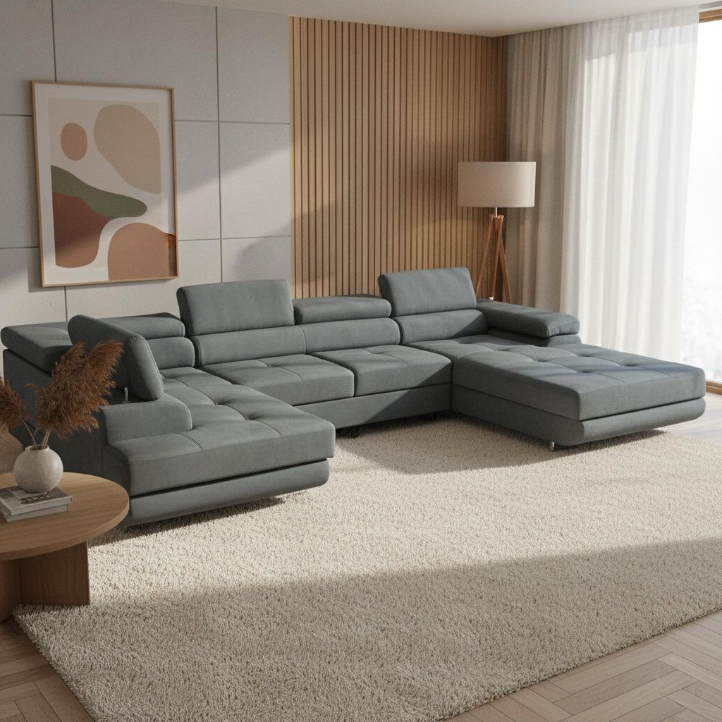 Ecksofa RIVIERA U XXL-Ecksofa mit Schlaffunktion und zwei Bettkästen in grau, linke Seite
