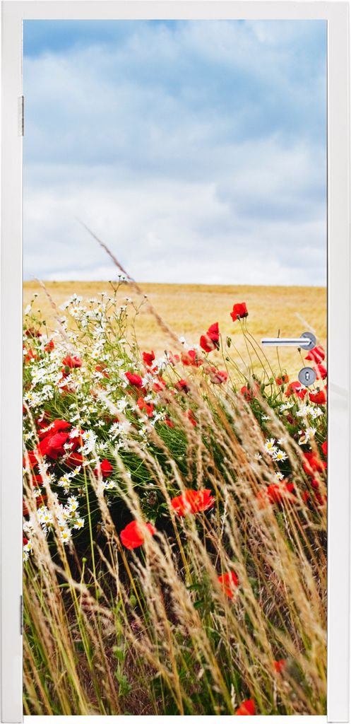 MuchoWow Türtapete Selbstklebende Türfolie Wolken - Blumen - Rot 90x235 cm Türposter Türaufkleber Klebefolie Türklebefolie - XXL-Plakaten - ...