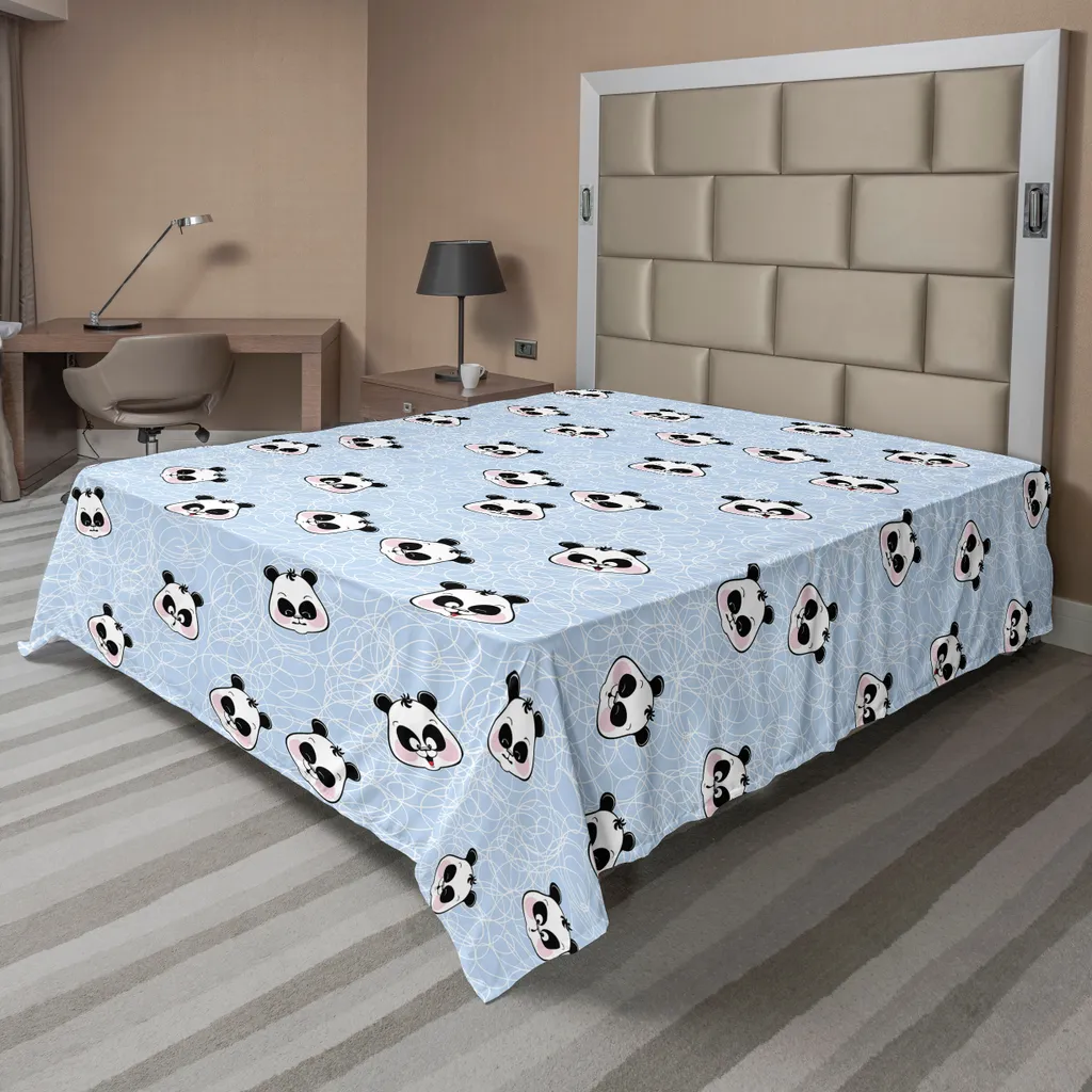 Drap de lit Panda ABAKUHAUS 266x260 cm Bleu Noir Motif Visages Expressifs