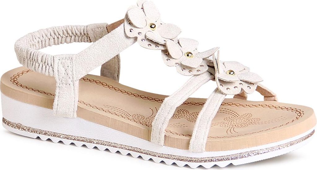 topschuhe24 2802 Damen Riemchen Sandalen Keilabsatz Sandaletten Blume, Farbe:Beige, Größe:38 EU