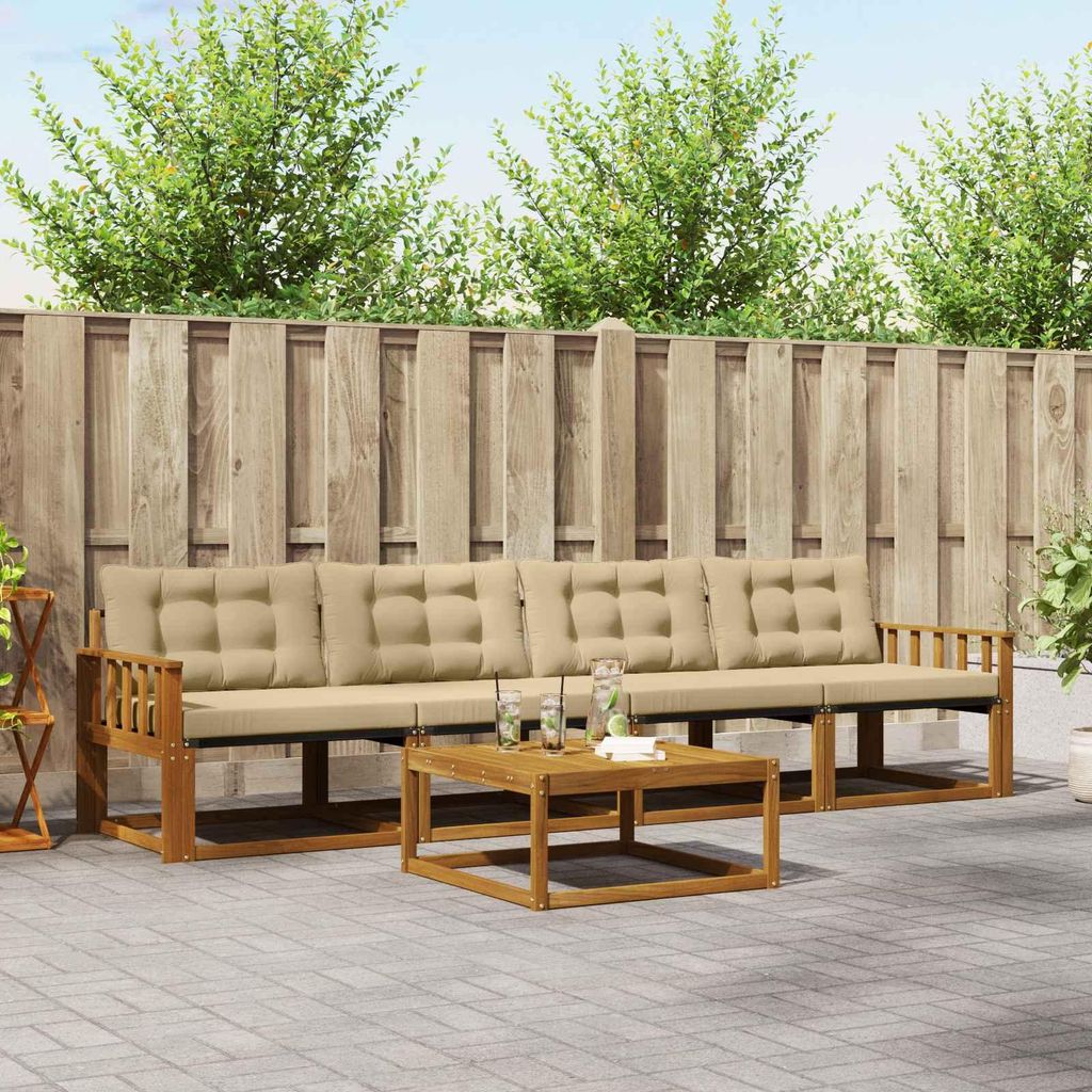 (Robust Möbel)Outdoor-Sofagarnitur - CLORIS - Balkonmöbe/Sitzgruppe - mit Kissen 5 pcs - Moderne Design - Natur und Beige - Gartensofas NeuM...