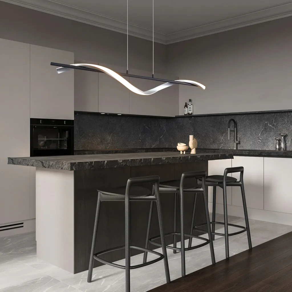 ZMH LED lampada a sospensione tavolo da pranzo lampada a sospensione dimmerabile con telecomando lampada a sospensione 21W 150CM lampada a sospensione a forma di onda regolabile in altezza lampadario - 7