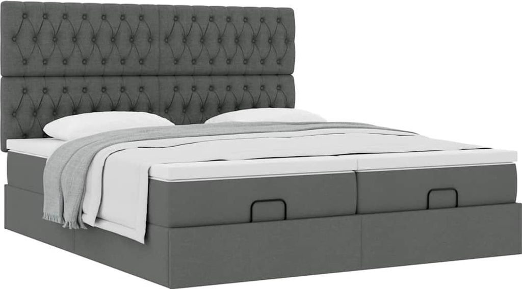 Ottoman-Bett mit Matratzen Dunkelgrau 200x200 cm Stoff