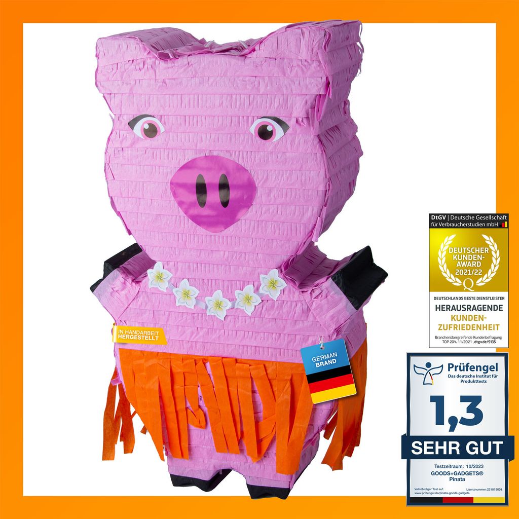 Piñata Schwein für Kindergeburtstag & Partys - Rosa Ferkel Pinata zum Befüllen mit Süßigkeiten & Spielzeug - Lustiges Partyspiel & Deko