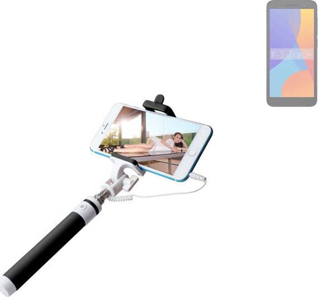 K-S-Trade Selfie Stick kompatibel mit Alcatel 1 (2021) Selfiestick kabelgebunden Monopod mit Kabel Stab Stange Selfportrait Handheldstick schwarz 1x
