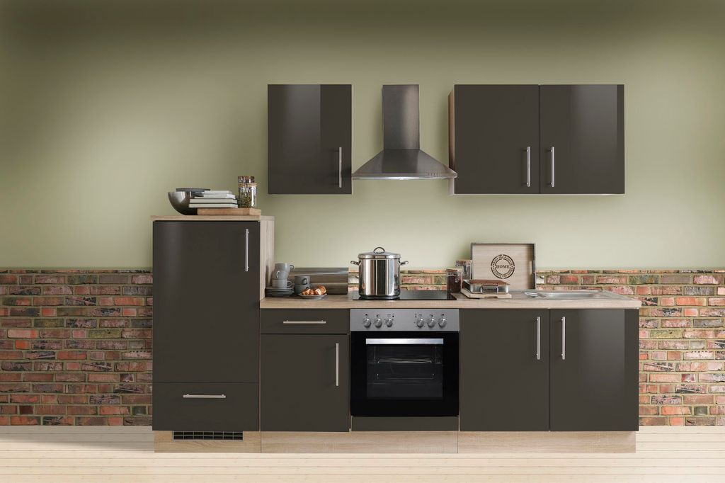 Küchenzeile mit Elektrogeräten Premium Lack Lava 270 cm Produktbild 