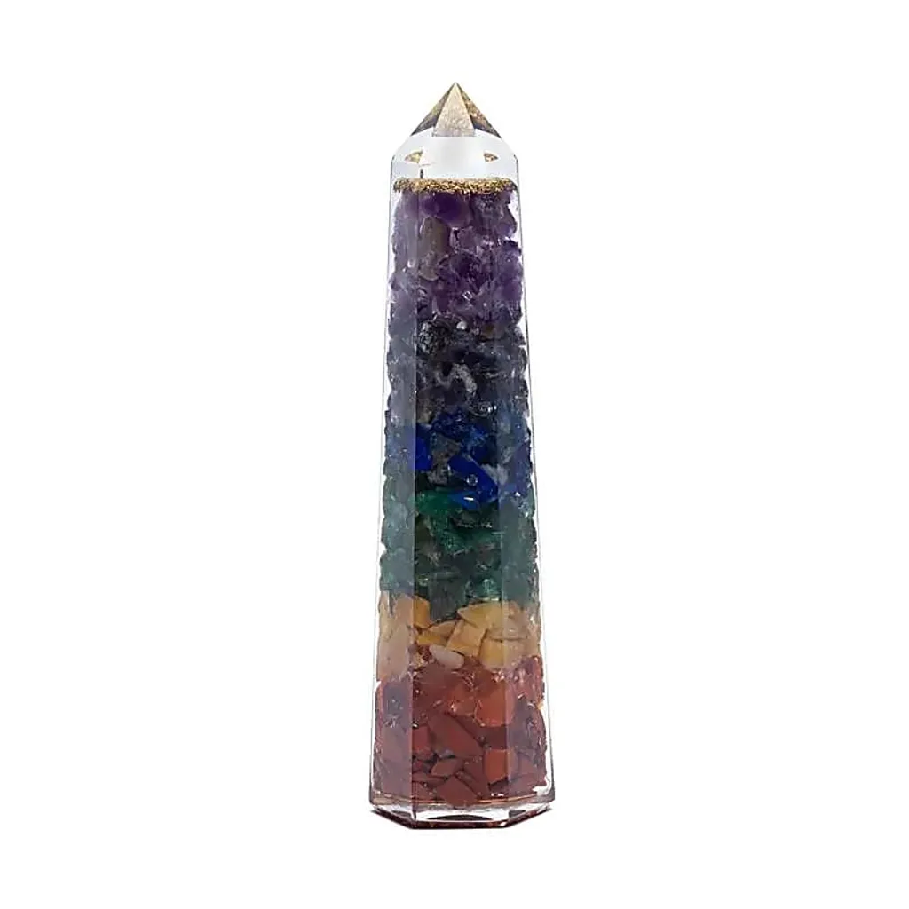 Obélisque Orgonite 7 Chakras - Anti-Stress et Protection Ondes 12 cm