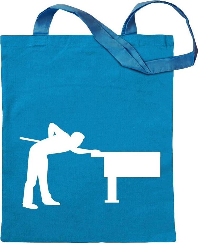 Kiwistar - Baumwolltasche - hellblau - Billard Pool Spieler Figur - Tragetasche Stoffbeutel Umhängetasche langer Henkel