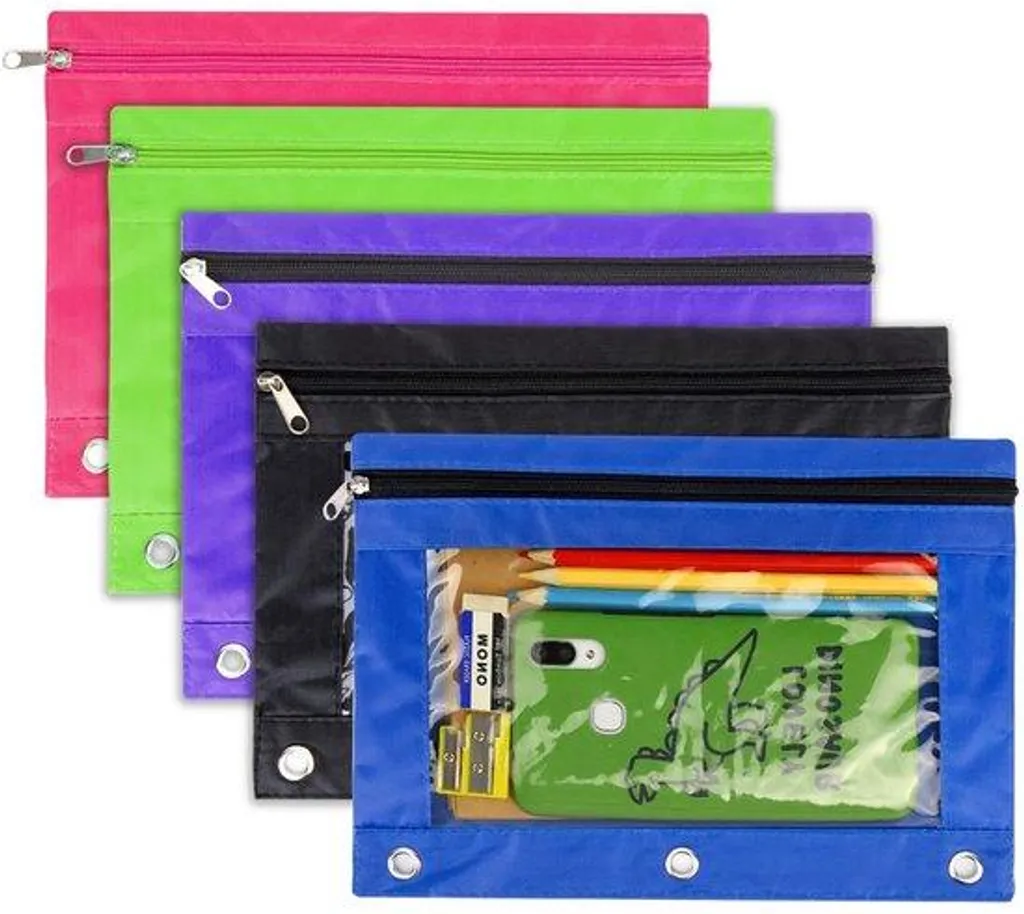 Pochette de Rangement Perforée pour Classeur avec 5 Zips et Coloris Variés