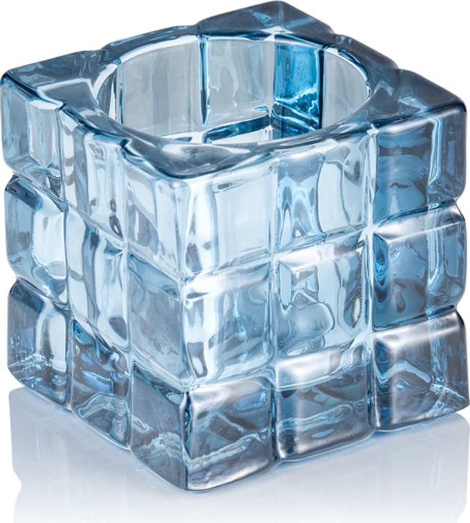 Cube Steel Blue YUYU, Windlicht, Kerzenhalter, 6,5 x 6,5 x 6,5 cm, Glas, hellblau