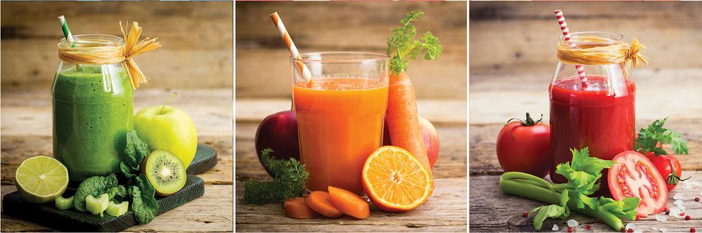 3er Set Wandbild je 30x30cm Glasbild Smoothie Küche Shake Küchendeko Obst Veggie