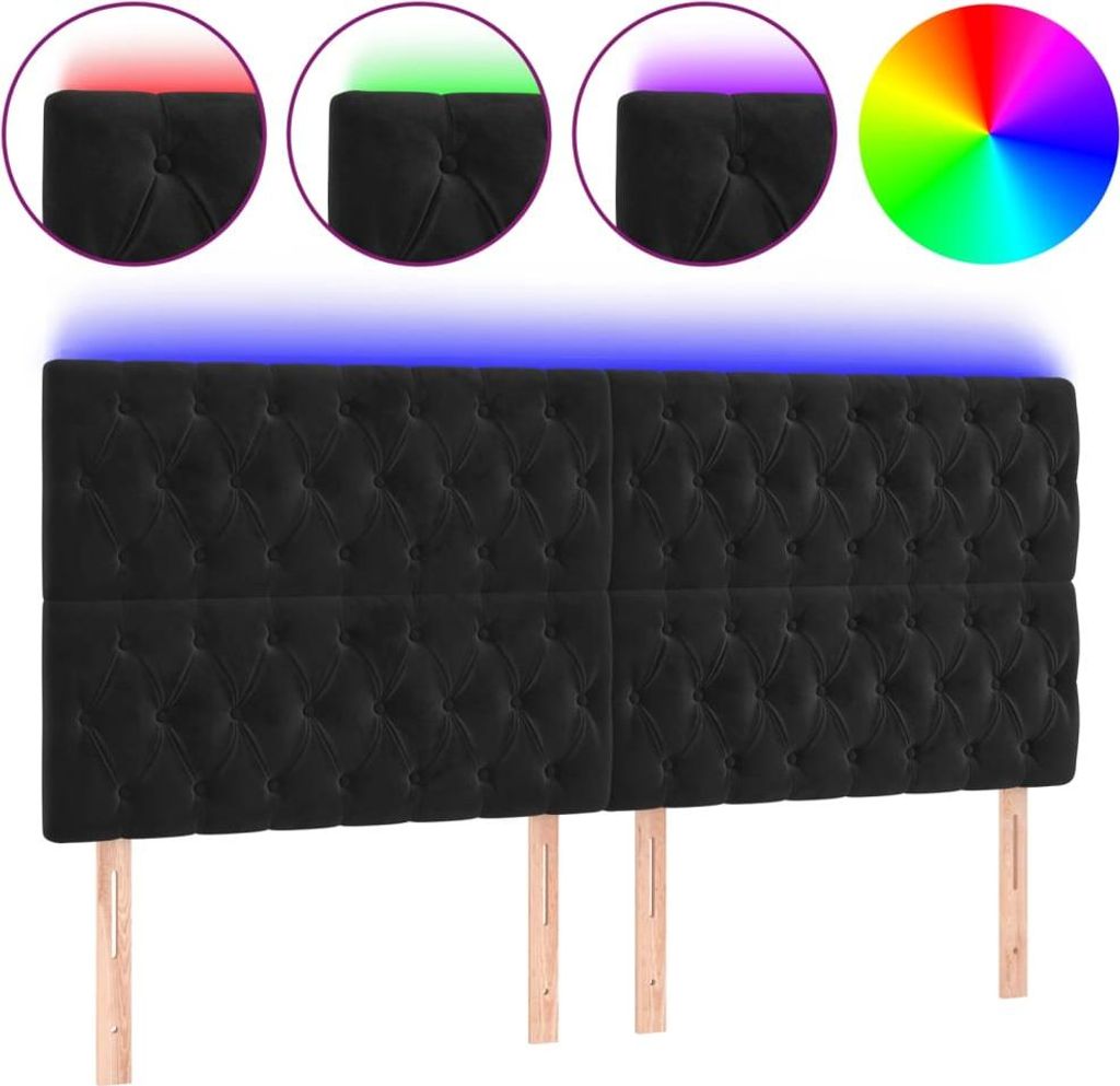 vidaXL LED Kopfteil Schwarz 200x7x118/128 cm Samt