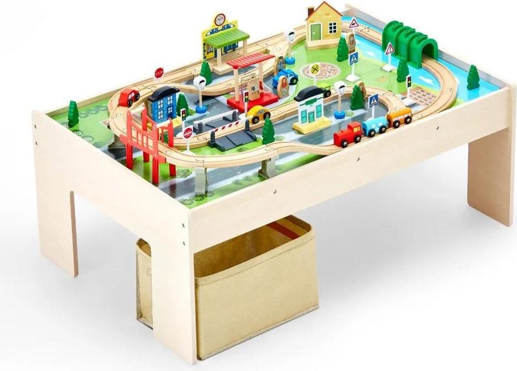 Aktivitätstisch aus Holz 84-teilig - 3-in-1-Eisenbahnset - Spielzeugtisch für Kinder ab 3 Jahren